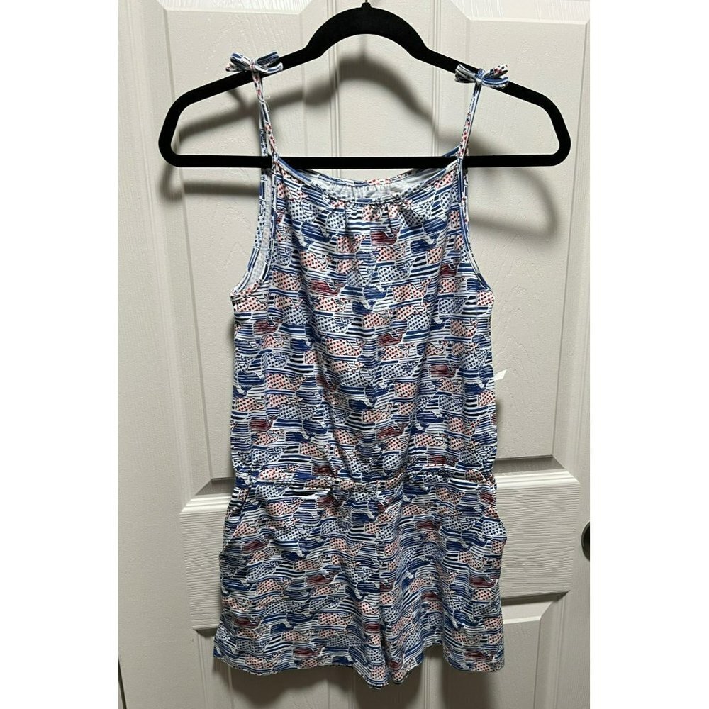 NEW Vineyard Vines | Blue Red White Stars &‎ Stripes Whales Romper Sz L/14